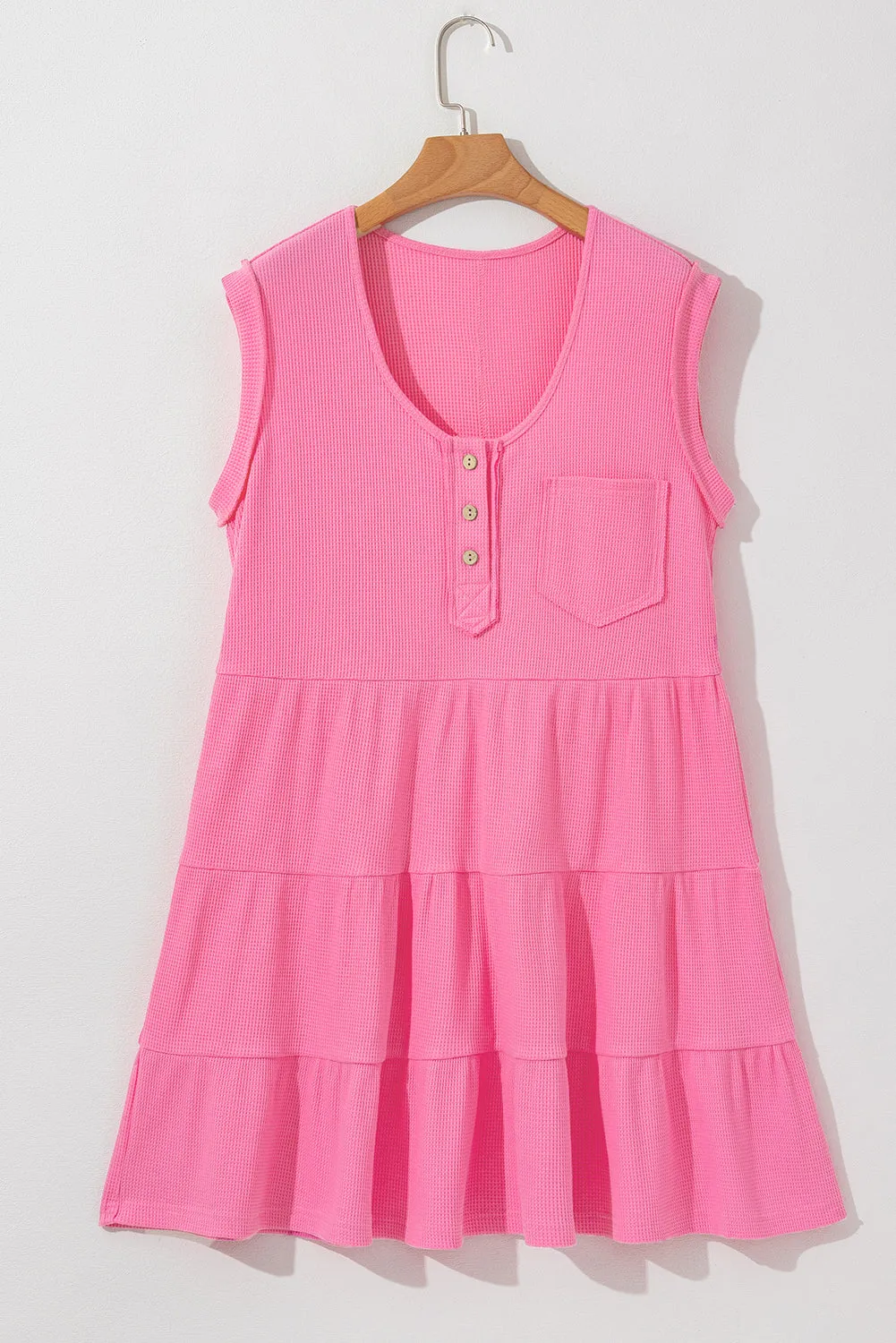 Averie Waffle Textured Button Round NeckDress