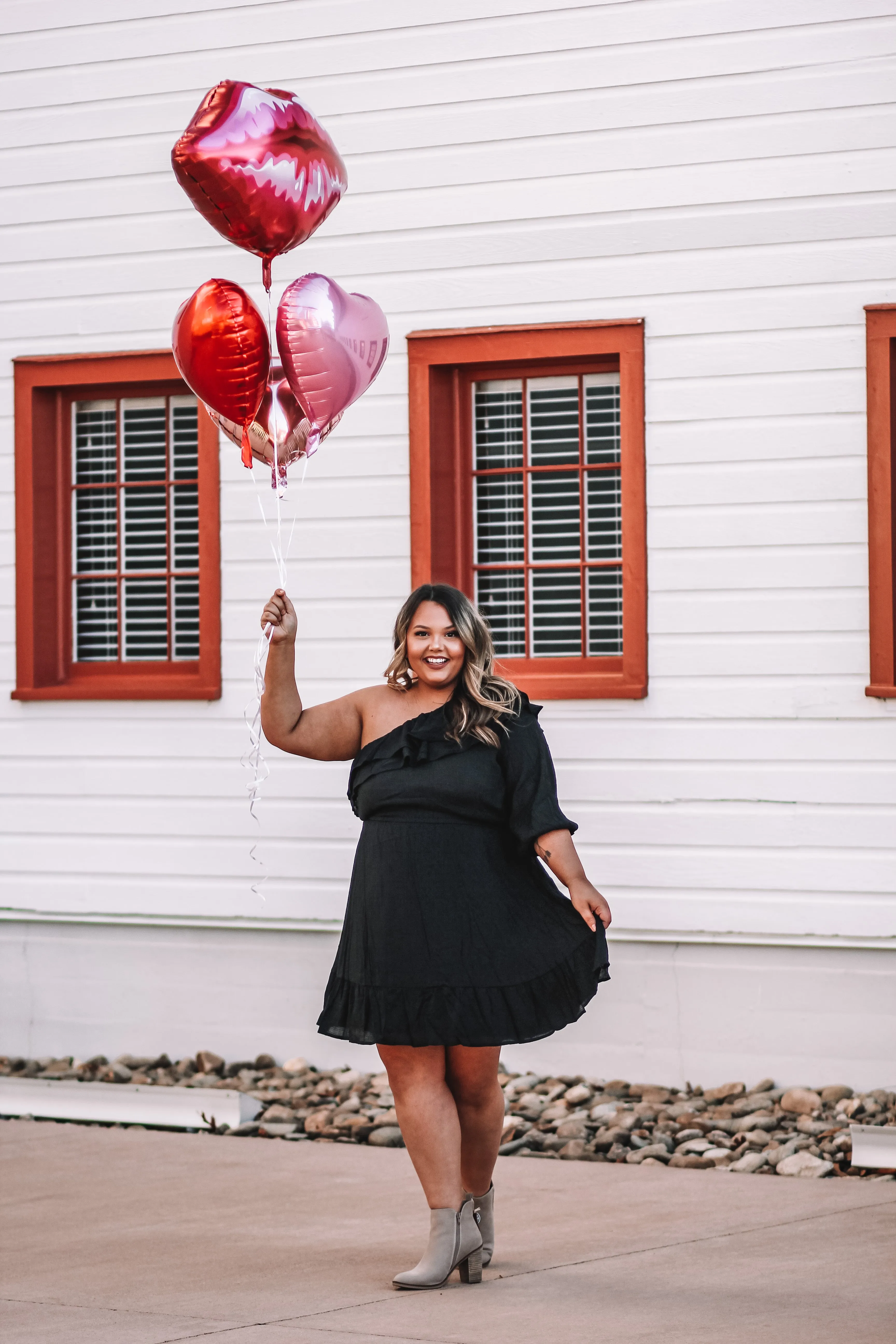 Black One Shoulder Ruffle Detail Mini Dress In Regular & Curvy