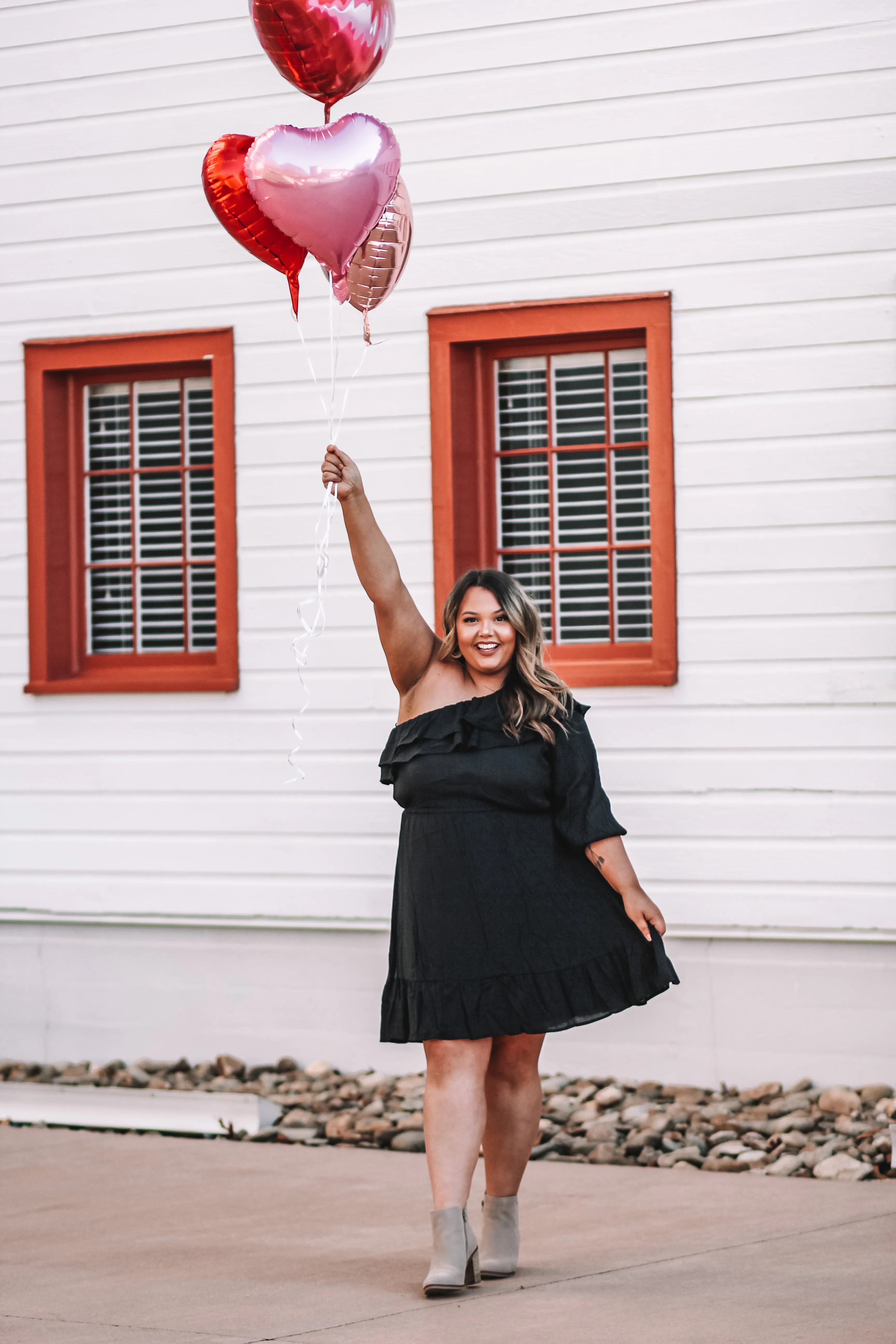 Black One Shoulder Ruffle Detail Mini Dress In Regular & Curvy