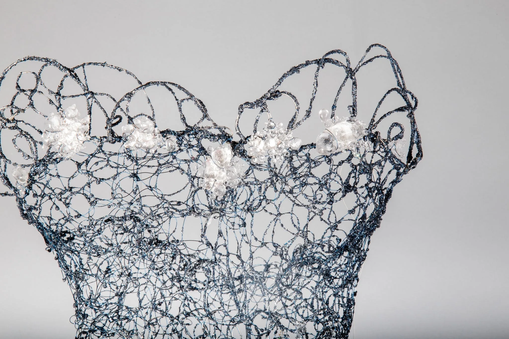 Blue Silver Sweetheart Wire Dress Sculpture ~ Vinea Crescente Dress (Growing Vine Dress)
