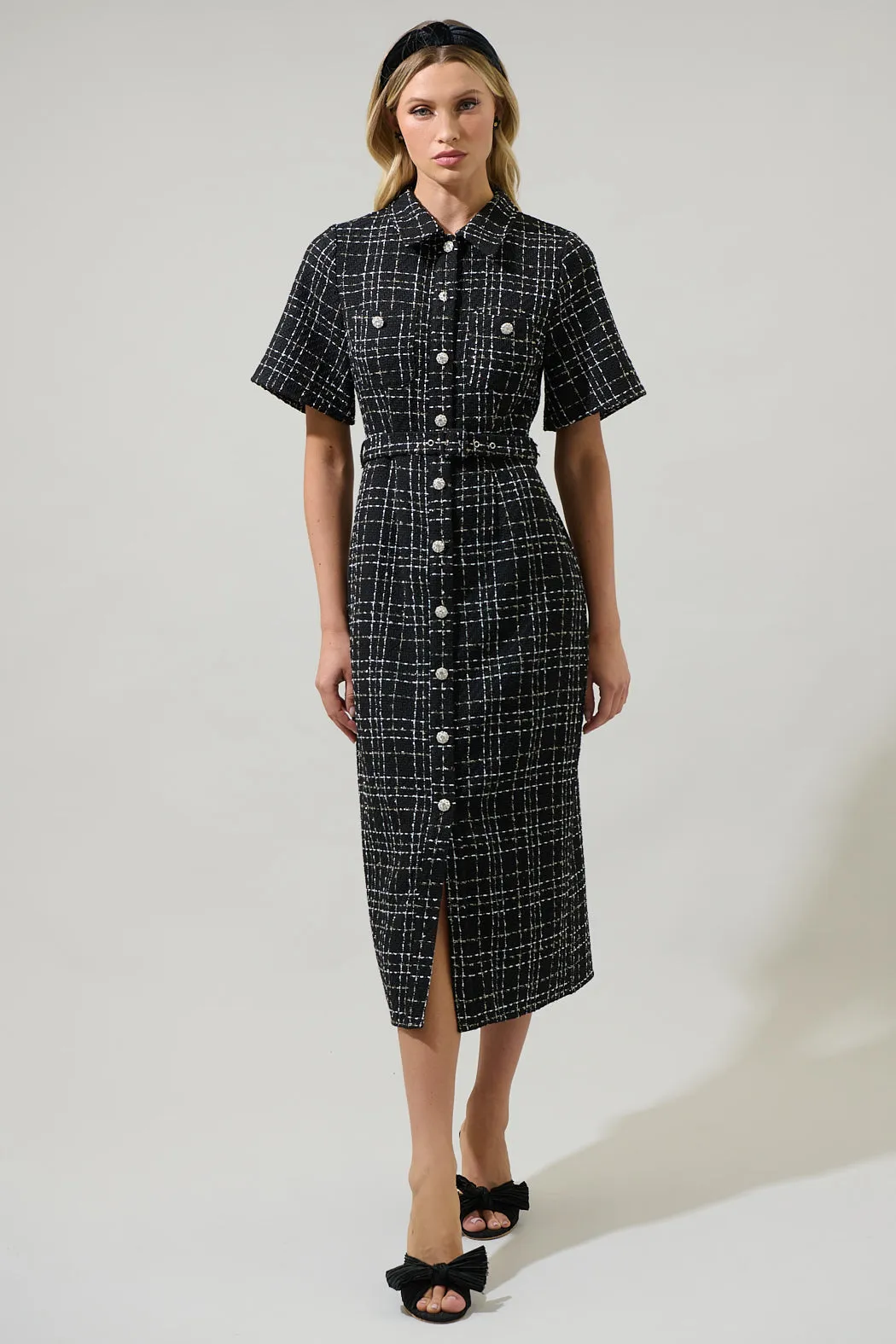 Brook Tweed Button Down Midi Dress