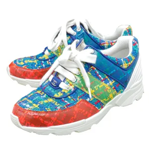 Chanel Blue Multicolor Tweed PVC Sneakers 36.5