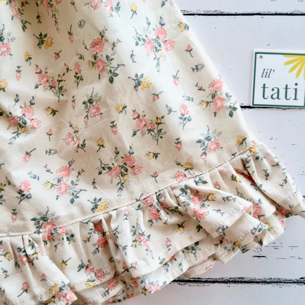 Dahlia Dress - Tie-Strap in Cream Flowers