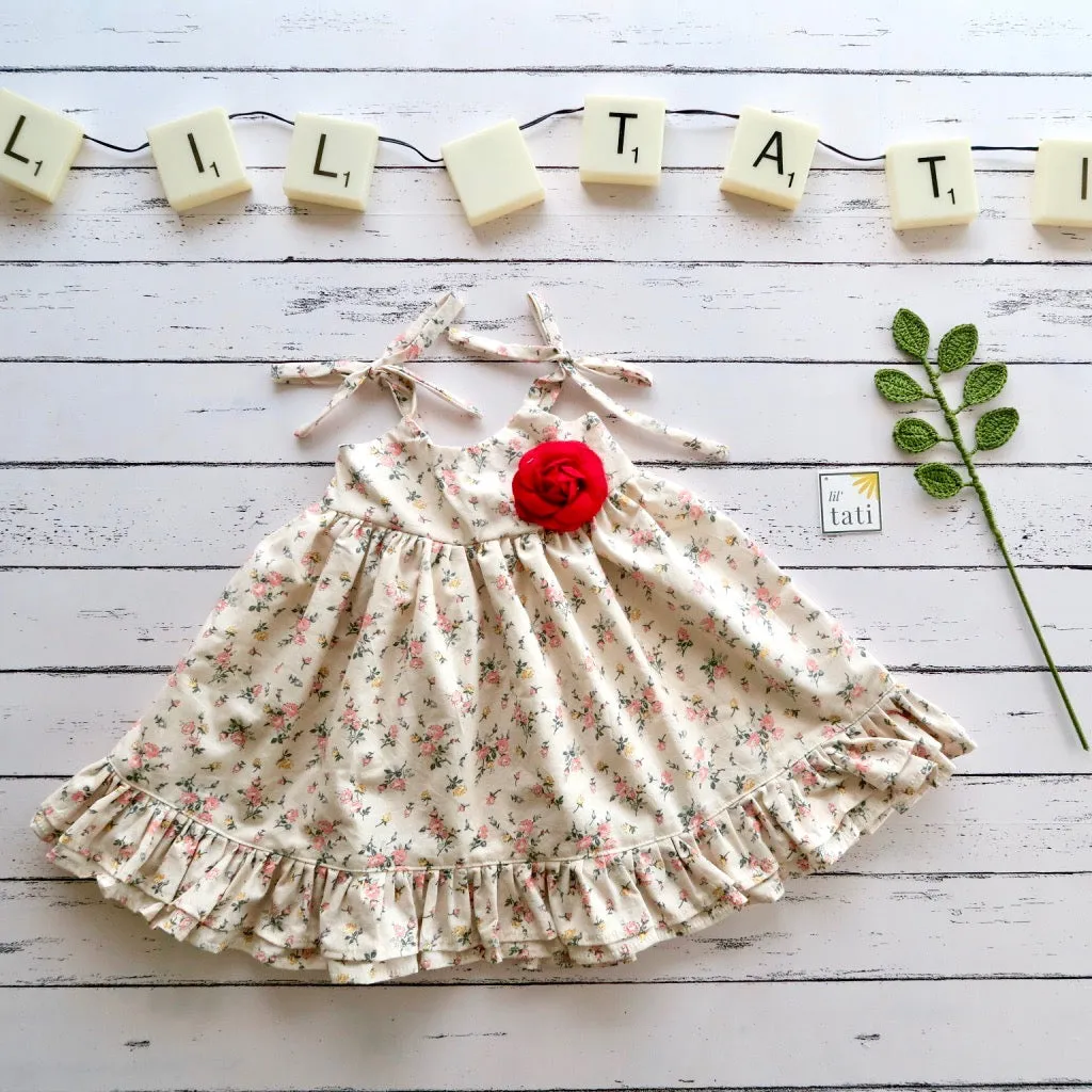 Dahlia Dress - Tie-Strap in Cream Flowers