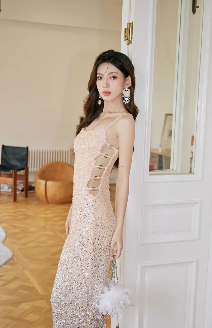 DOLLY Elegant Gradient Sleeveless Sexy Hollow Waist Cocktail Dress- (V)