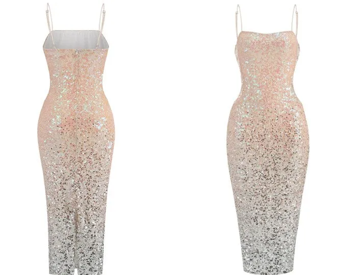 DOLLY Elegant Gradient Sleeveless Sexy Hollow Waist Cocktail Dress- (V)