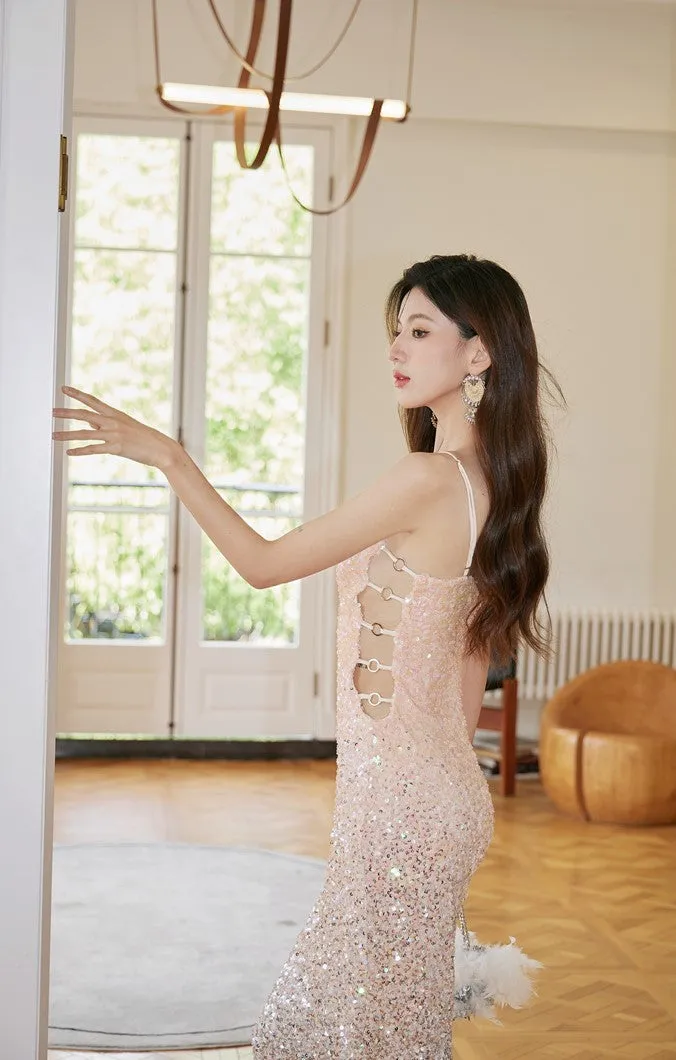 DOLLY Elegant Gradient Sleeveless Sexy Hollow Waist Cocktail Dress- (V)