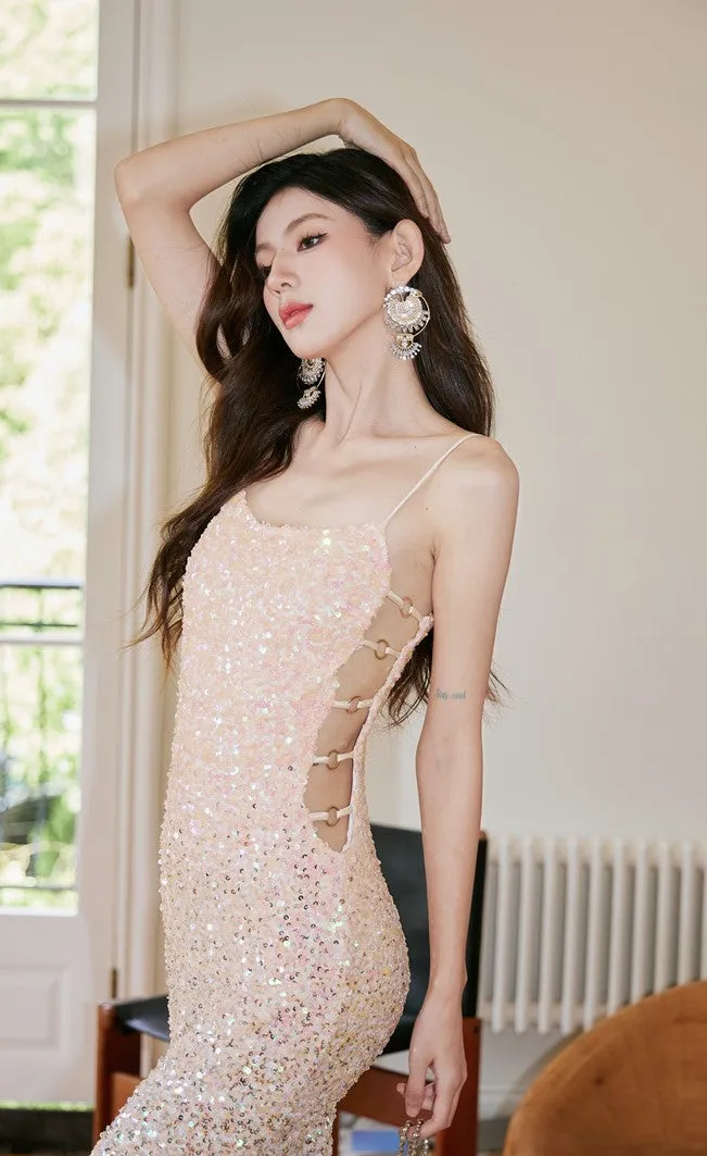 DOLLY Elegant Gradient Sleeveless Sexy Hollow Waist Cocktail Dress- (V)