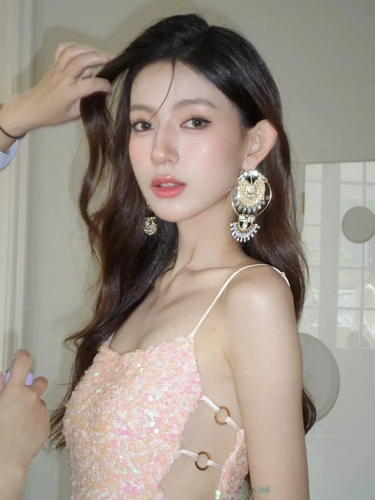 DOLLY Elegant Gradient Sleeveless Sexy Hollow Waist Cocktail Dress- (V)