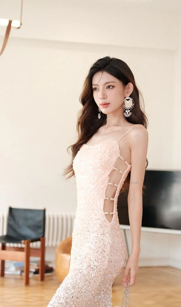 DOLLY Elegant Gradient Sleeveless Sexy Hollow Waist Cocktail Dress- (V)