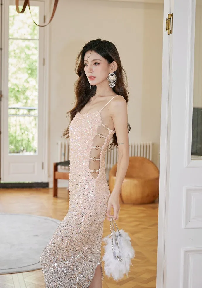 DOLLY Elegant Gradient Sleeveless Sexy Hollow Waist Cocktail Dress- (V)