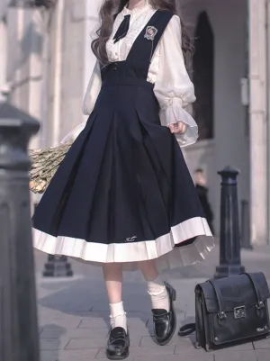 Dress Emblem   Tie   Blouse   Ruffle Retro College Beret Cyan Style Elegant Chiffon