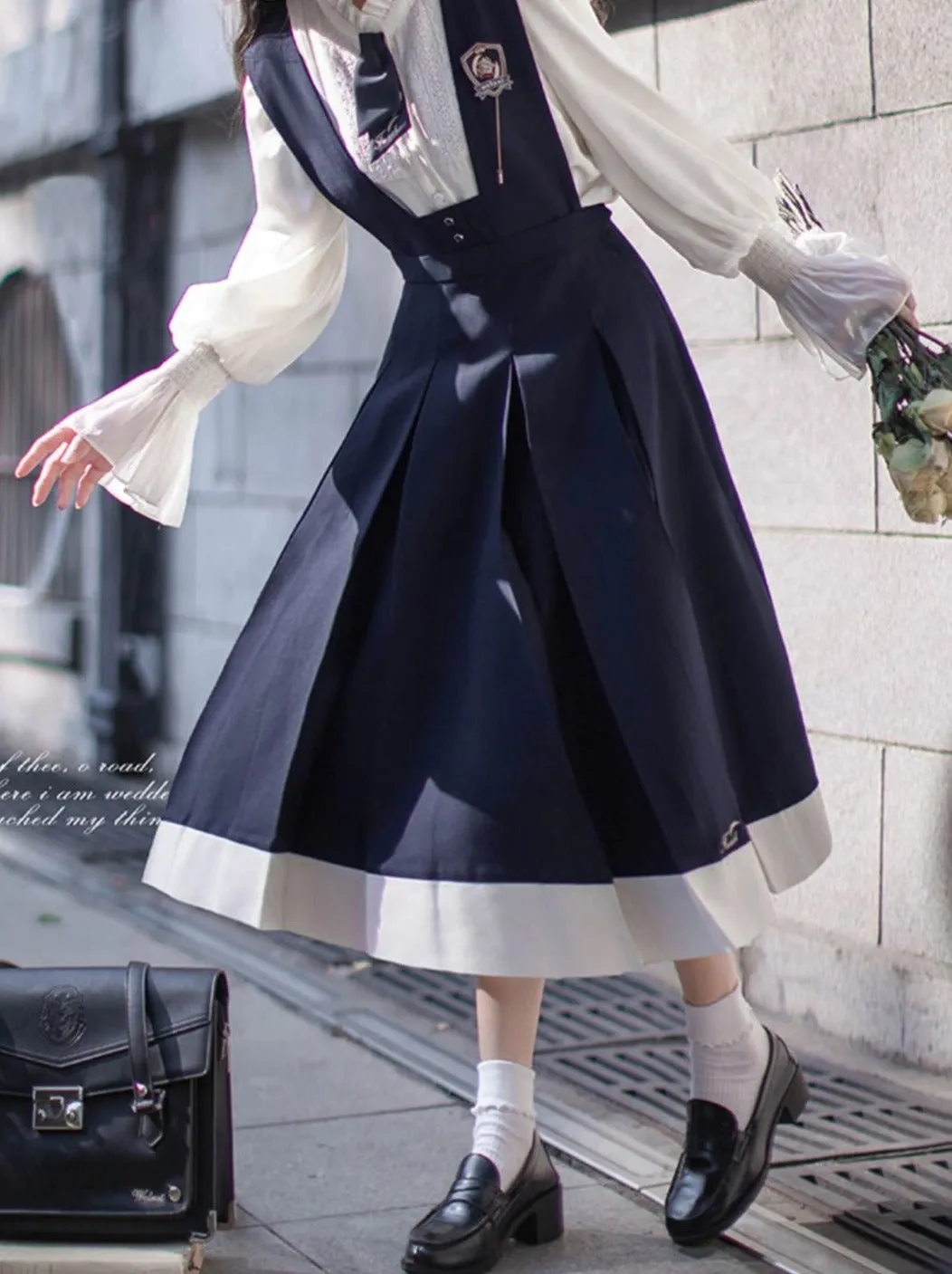 Dress Emblem   Tie   Blouse   Ruffle Retro College Beret Cyan Style Elegant Chiffon