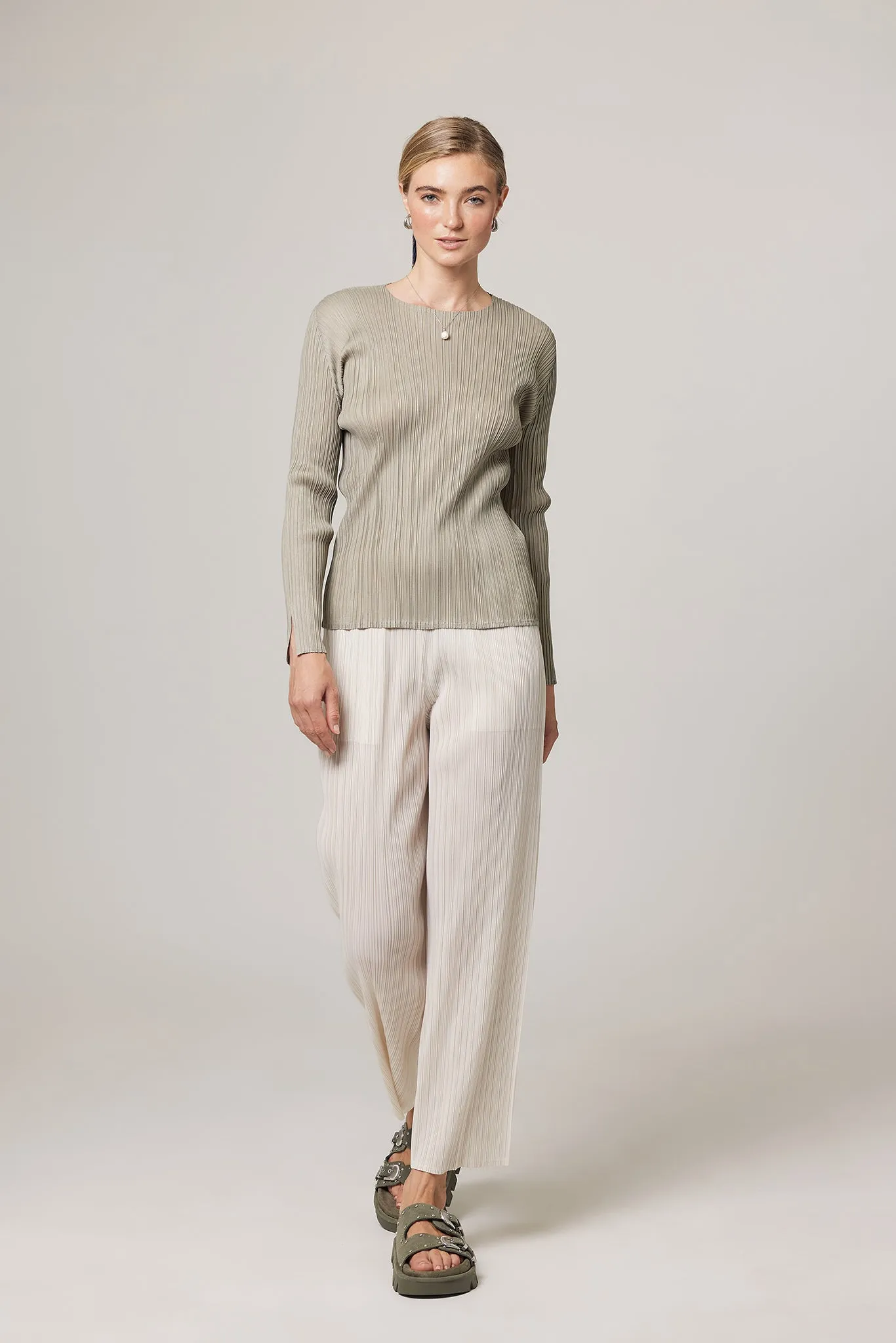 Evelyn Long Sleeve Plissé Satin Top