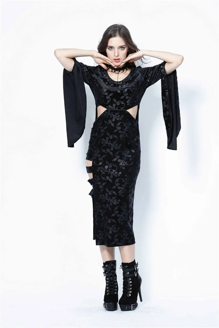 Gothic flocking long dress with triangle on waist DW108