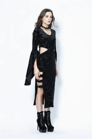 Gothic flocking long dress with triangle on waist DW108