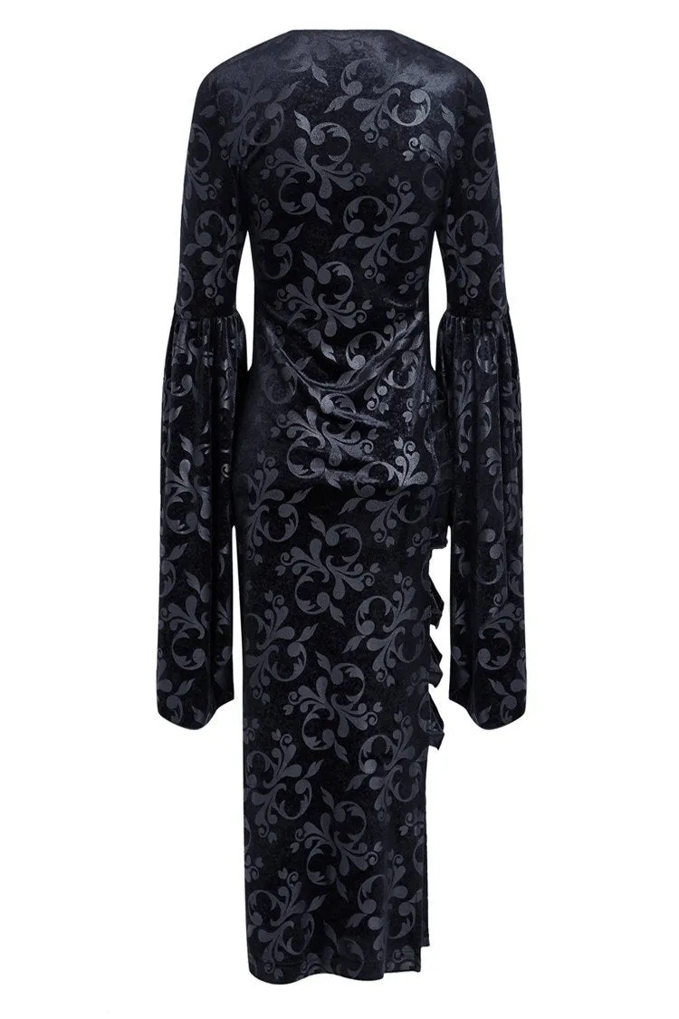Gothic flocking long dress with triangle on waist DW108