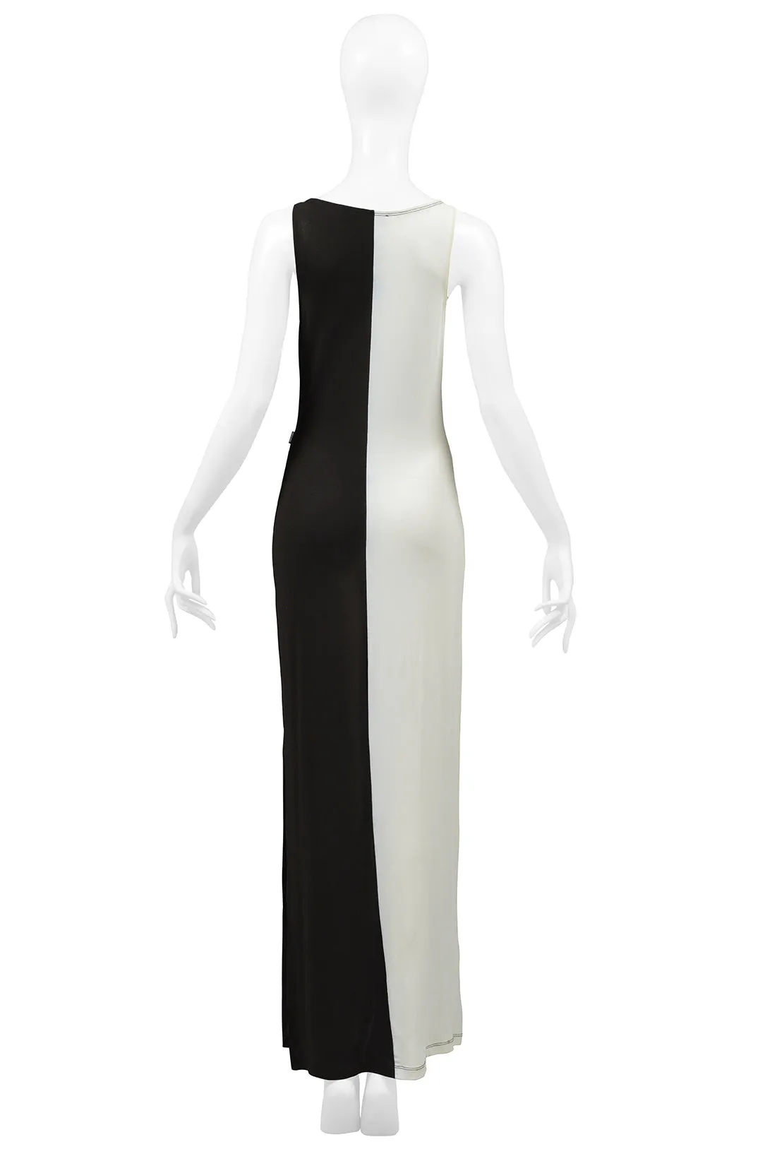 MOSCHINO BLACK & WHITE TEXT MAXI DRESS WITH SIDE SLIT 2000S