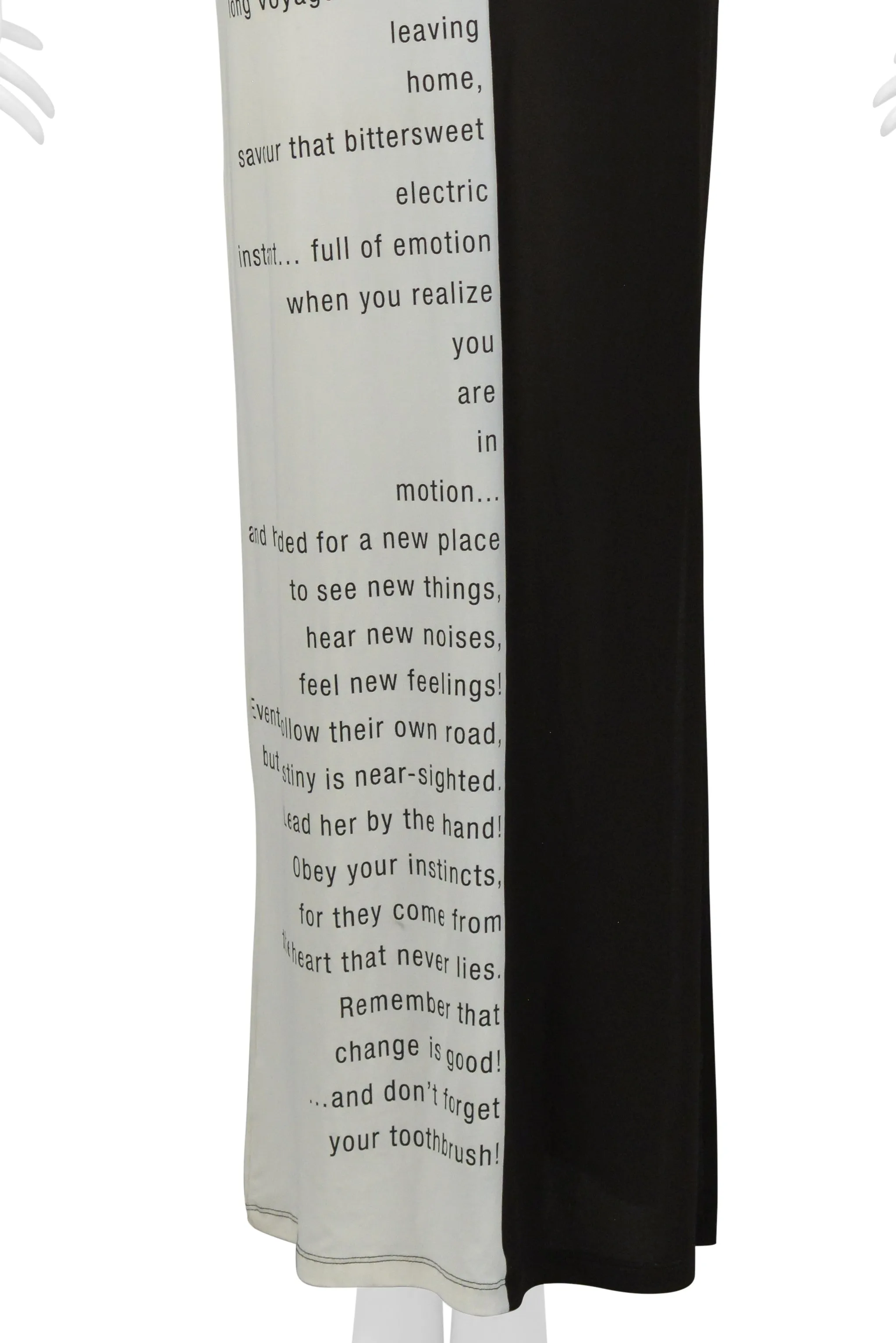 MOSCHINO BLACK & WHITE TEXT MAXI DRESS WITH SIDE SLIT 2000S