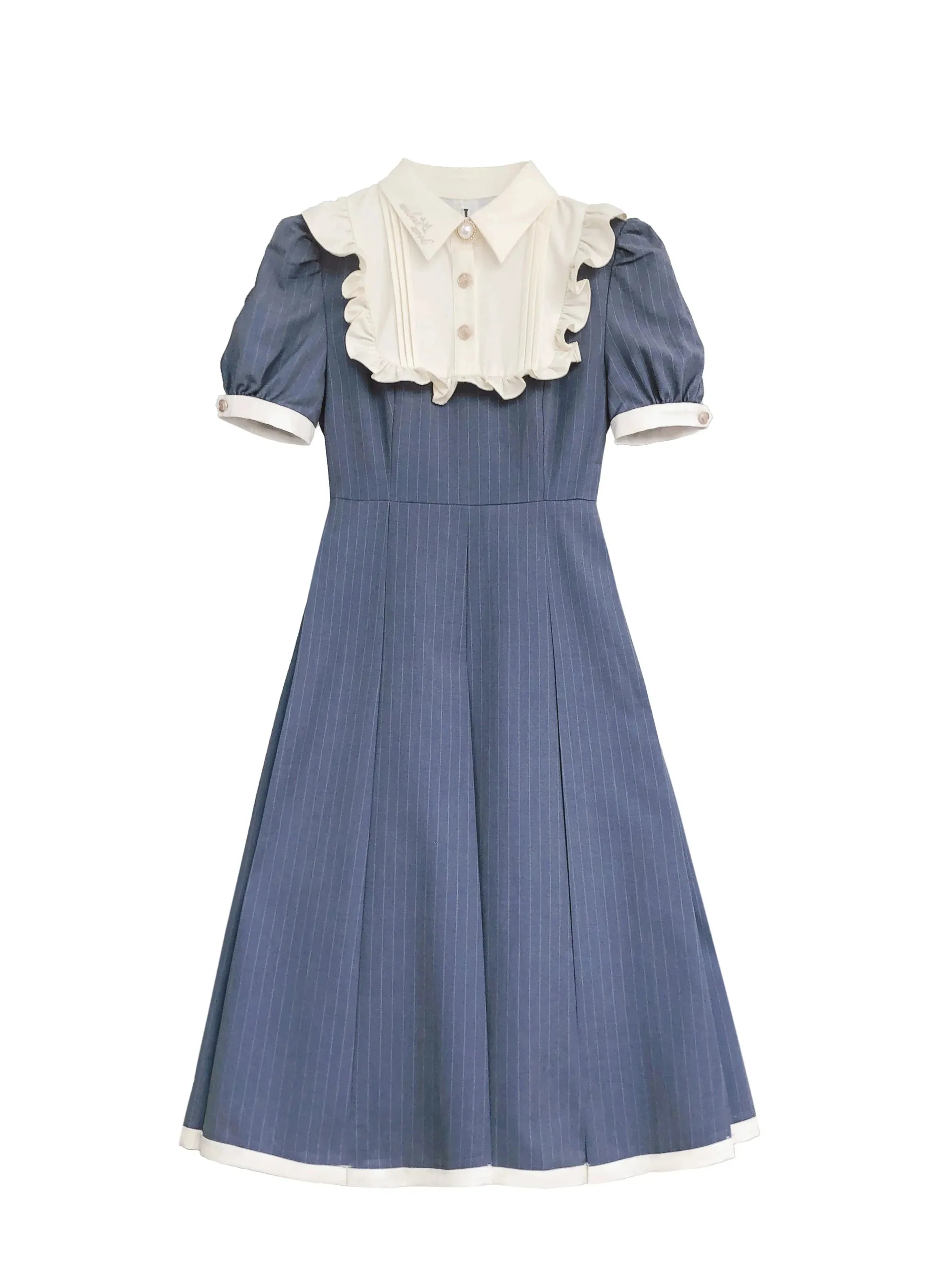 Retro Waist Collar Summer Belt White Dress Ruffle