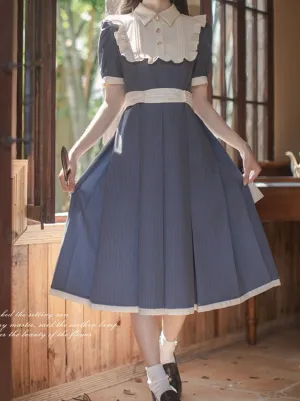 Retro Waist Collar Summer Belt White Dress Ruffle
