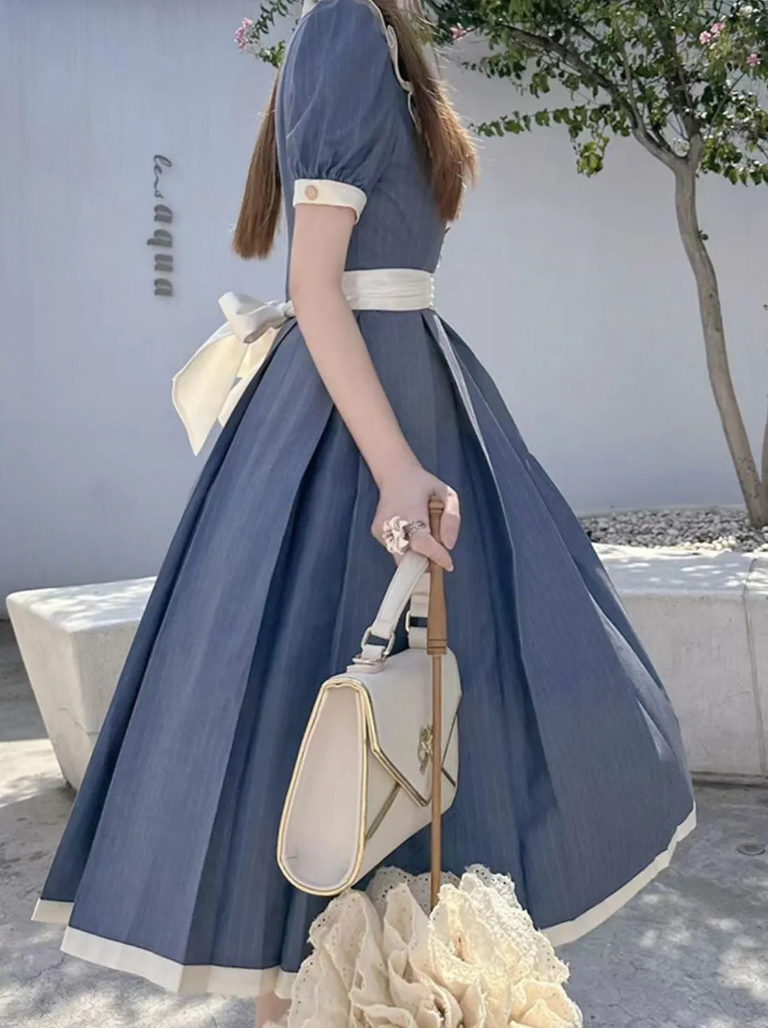 Retro Waist Collar Summer Belt White Dress Ruffle