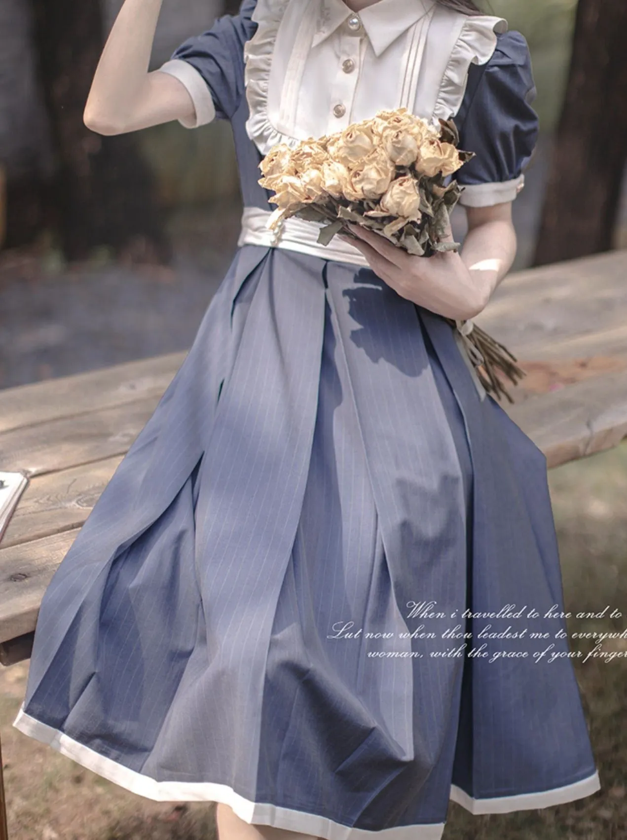 Retro Waist Collar Summer Belt White Dress Ruffle