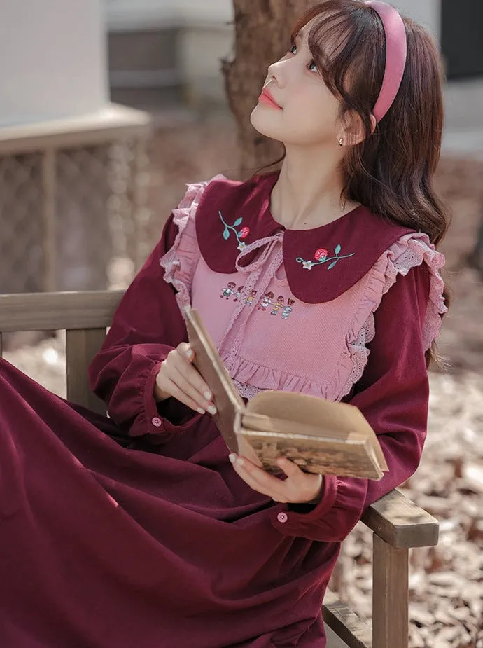 Ruffle Strawberry Retro Dress Collar