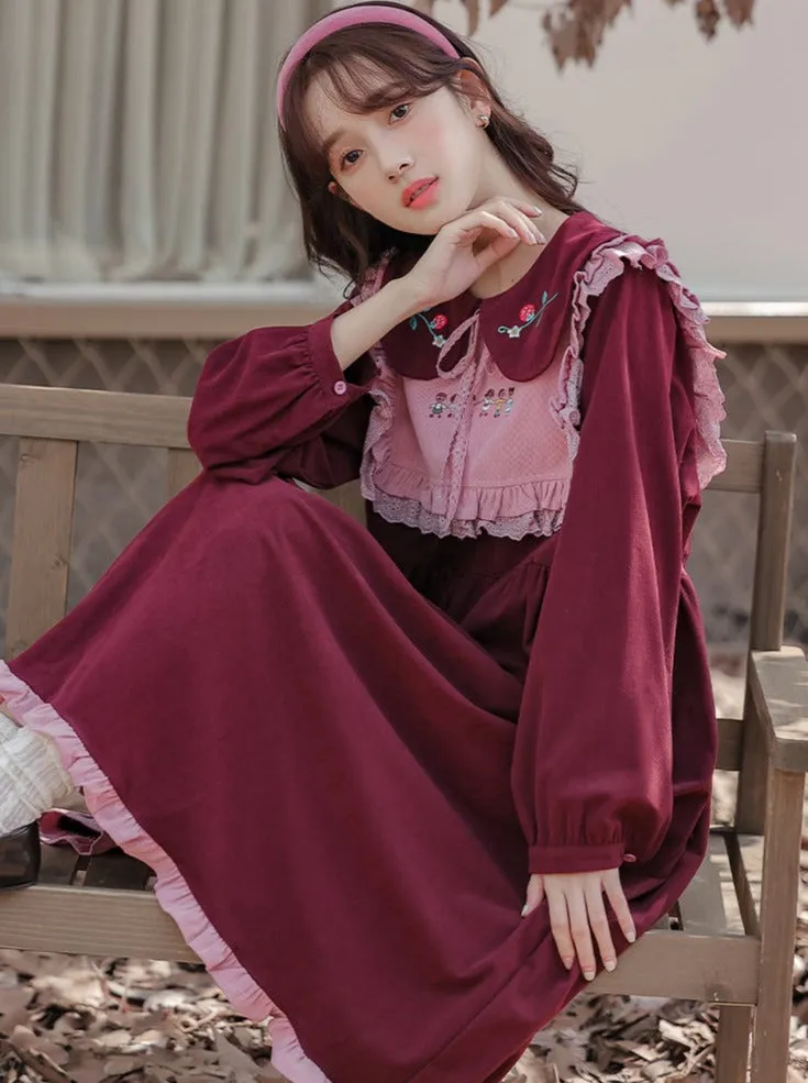 Ruffle Strawberry Retro Dress Collar