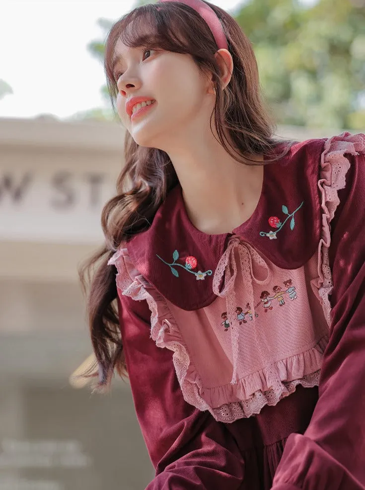 Ruffle Strawberry Retro Dress Collar