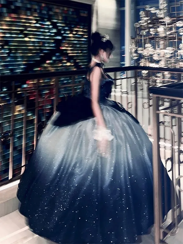 Shimmering Starry Night Gradient Blue Gorgeous Birthday Dress Prom Gown