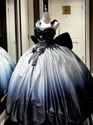 Shimmering Starry Night Gradient Blue Gorgeous Birthday Dress Prom Gown