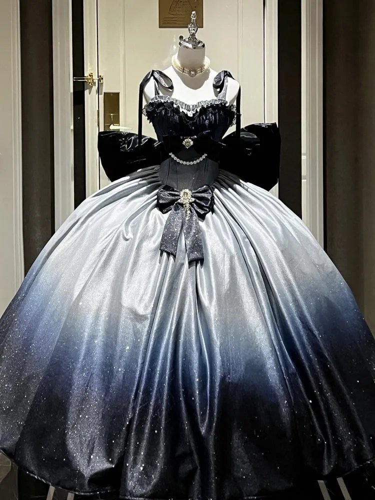 Shimmering Starry Night Gradient Blue Gorgeous Birthday Dress Prom Gown