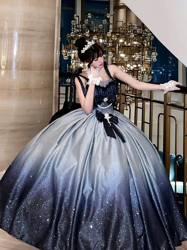 Shimmering Starry Night Gradient Blue Gorgeous Birthday Dress Prom Gown