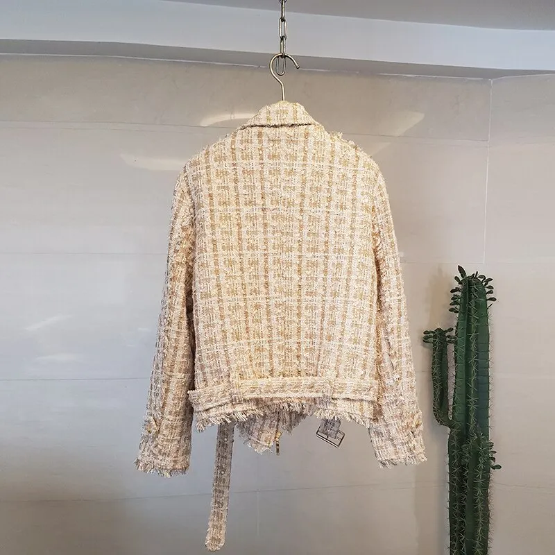 Tweed motorcycle zipper small fragrance jacket