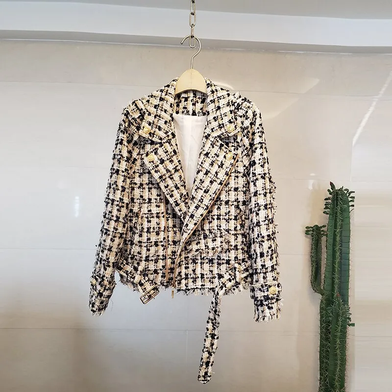 Tweed motorcycle zipper small fragrance jacket