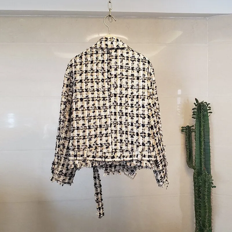 Tweed motorcycle zipper small fragrance jacket