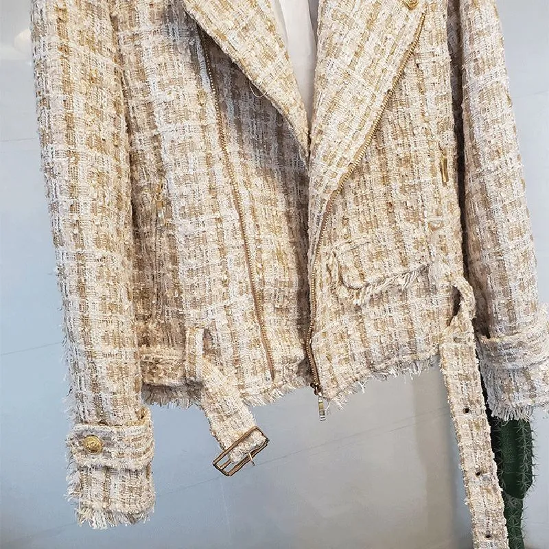 Tweed motorcycle zipper small fragrance jacket